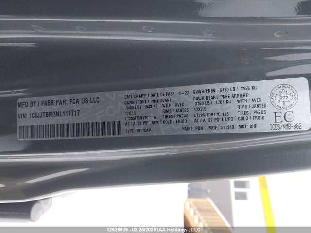 1C6JJTBM3NL117717 Jeep Gladiator Rubicon