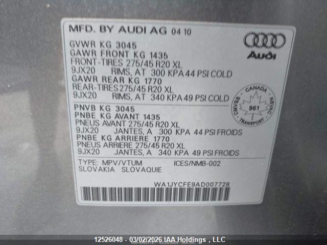 Aukcja sprzedaży 2010 Audi Q7 3.6 Premium, vin: WA1JYCFE9AD007728, numer aukcji: 12526048
