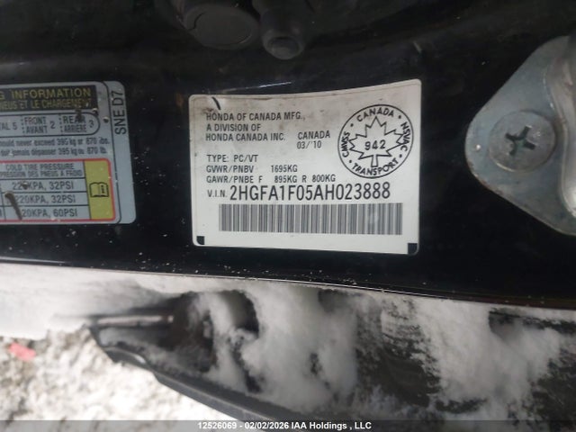 12526069 :رقم المزاد ، 2HGFA1F05AH023888 vin ، 2010 Honda Civic Ex-l مزاد بيع