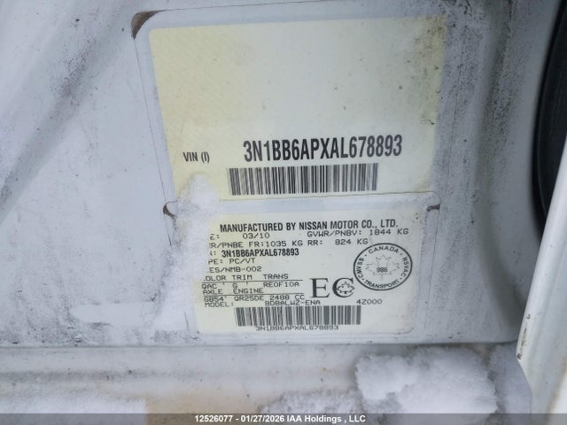 12526077 :رقم المزاد ، 3N1BB6APXAL678893 vin ، 2010 Nissan Sentra Se-r مزاد بيع