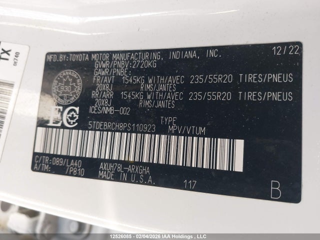 Продаж на аукціоні авто 2023 Toyota Highlander Hybrid Limited, vin: 5TDEBRCH8PS110923, номер лоту: 12526085
