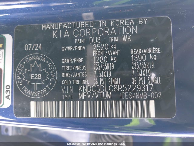 Aukcja sprzedaży 2024 Kia Ev6, vin: KNDC3DLC8R5229317, numer aukcji: 12526100