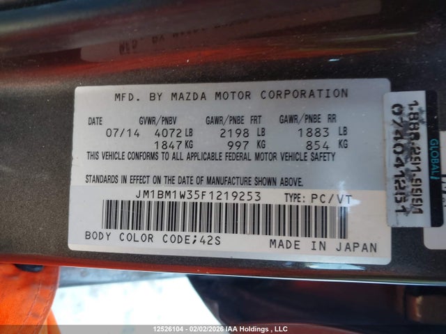 JM1BM1W35F1219253 Mazda 3 Grand Touring