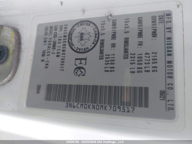 12526105 :رقم المزاد ، 3N6CM0KN0MK709517 vin ، 2021 Nissan Nv200 مزاد بيع