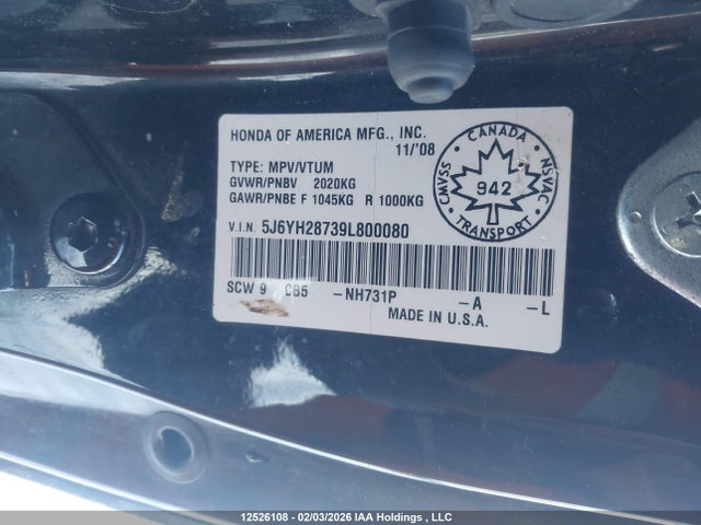 12526108 :رقم المزاد ، 5J6YH28739L800080 vin ، 2009 Honda Element Ex مزاد بيع