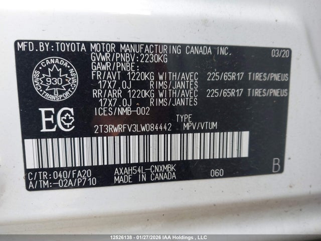 2T3RWRFV3LW084442 Toyota Rav4 Xle/xse