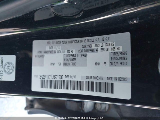 3MZBN1K71JM271705 Mazda Mazda3 Gx