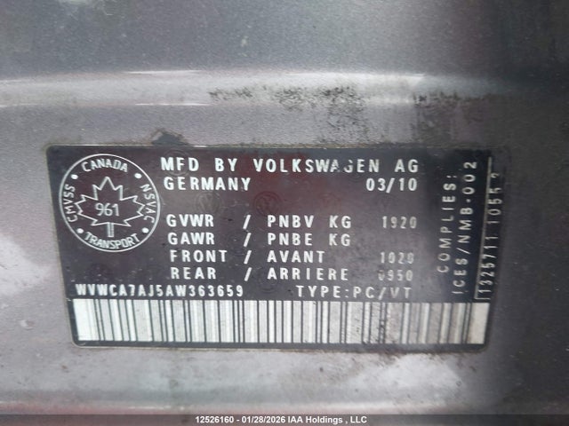 Продажа на аукционе авто 2010 Volkswagen Golf, vin: WVWCA7AJ5AW363659, номер лота: 12526160