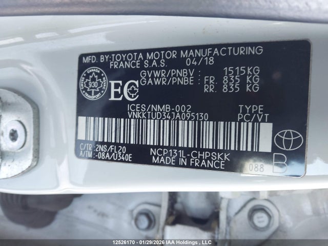 VNKKTUD34JA095130 Toyota Yaris L/le/se