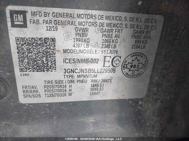 3GNCJNSB5LL229505 Chevrolet TRAX LS