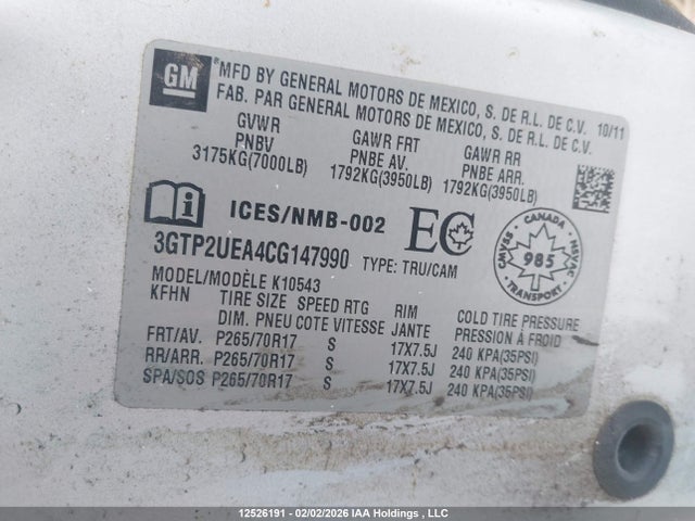 Продажа на аукционе авто 2012 Gmc Sierra 1500 Sl, vin: 3GTP2UEA4CG147990, номер лота: 12526191