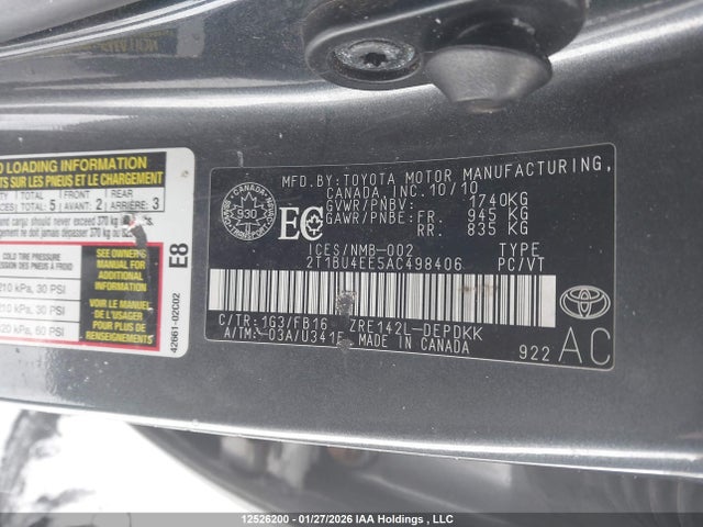 Aukcja sprzedaży 2010 Toyota Corolla Ce, vin: 2T1BU4EE5AC498406, numer aukcji: 12526200