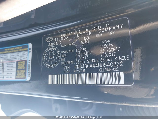 Aukcja sprzedaży 2017 Hyundai Tucson, vin: KM8J3CA44HU540322, numer aukcji: 12526220