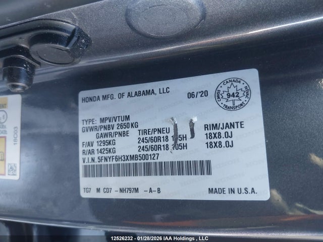 5FNYF6H3XMB500127 Honda Pilot Ex
