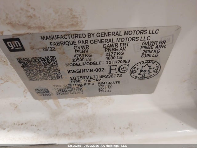 1GT59ME71NF336172 GMC Sierra 2500hd Sle