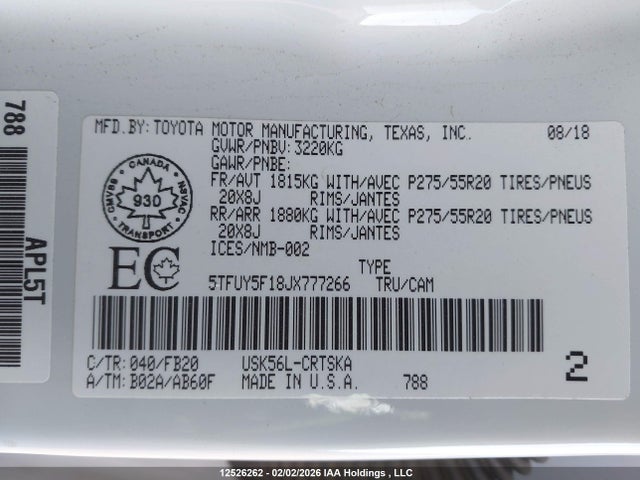 5TFUY5F18JX777266 Toyota Tundra Double Cab Sr/double Cab Sr5