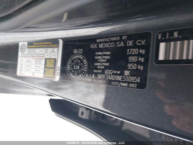 12526276 :رقم المزاد ، 3KPF34AD9NE510954 vin ، 2022 Kia Forte Ex/ex Premium/ex+/gt-line مزاد بيع