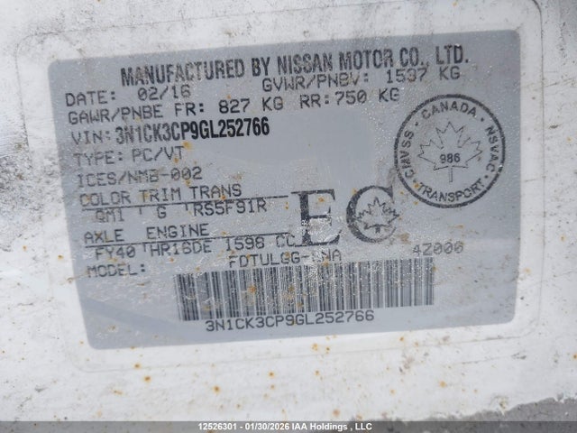 3N1CK3CP9GL252766 Nissan Micra