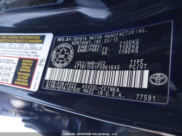 4T1BF1FK1FU961645 Toyota CAMRY LE