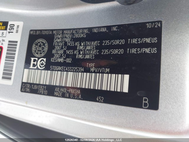 Aukcja sprzedaży 2025 Toyota Sienna Xse, vin: 5TDGRKEC4SS225394, numer aukcji: 12526340