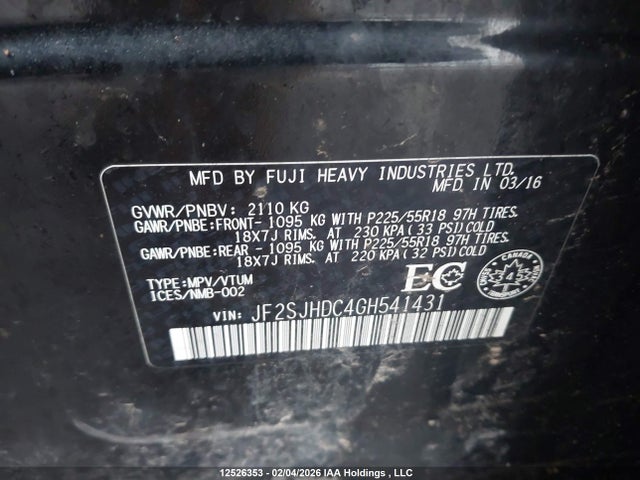 JF2SJHDC4GH541431 Subaru Forester 2.0xt Touring