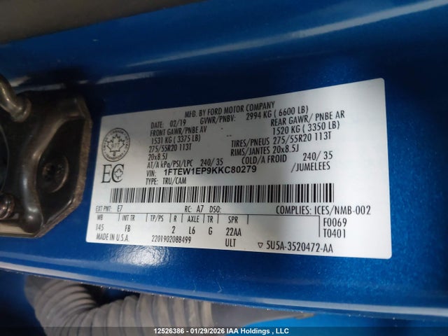 1FTEW1EP9KKC80279 Ford F150 Supercrew