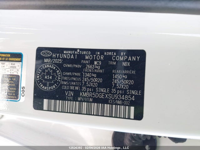 Продаж на аукціоні авто 2025 Hyundai Palisade Limited, vin: KM8R5DGEXSU934854, номер лоту: 12526392