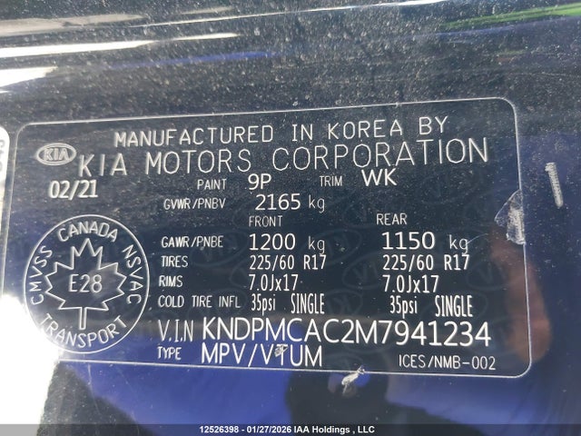 12526398 :رقم المزاد ، KNDPMCAC2M7941234 vin ، 2021 Kia Sportage Lx مزاد بيع