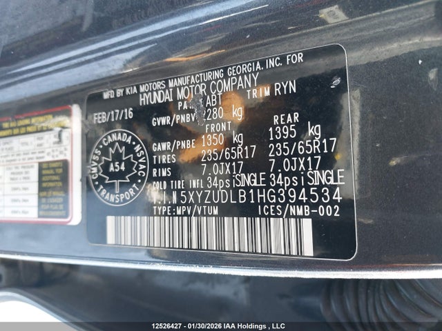 5XYZUDLB1HG394534 Hyundai SANTA FE SPORT