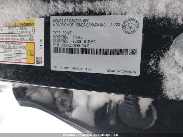 Продажа на аукционе авто 2024 Honda Civic Ex 4dr, vin: 2HGFE2F38RH108403, номер лота: 12526437