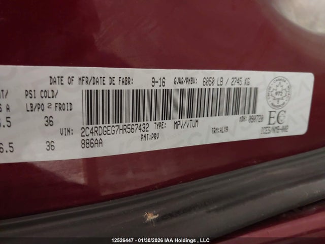 Aukcja sprzedaży 2017 Dodge Grand Caravan Gt, vin: 2C4RDGEG7HR567432, numer aukcji: 12526447
