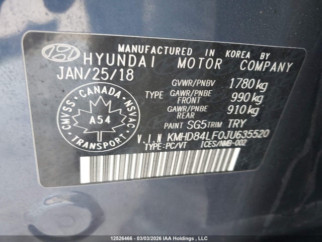 KMHD84LF0JU635520 Hyundai Elantra