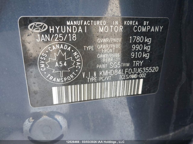 KMHD84LF0JU635520 Hyundai Elantra