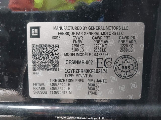 1GYFZFR40KF102174 Cadillac XT4
