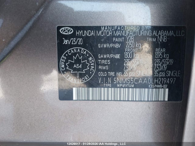 Продажа на аукционе авто 2020 Hyundai Santa Fe Limited/ultimate, vin: 5NMS5CAA0LH219497, номер лота: 12526517