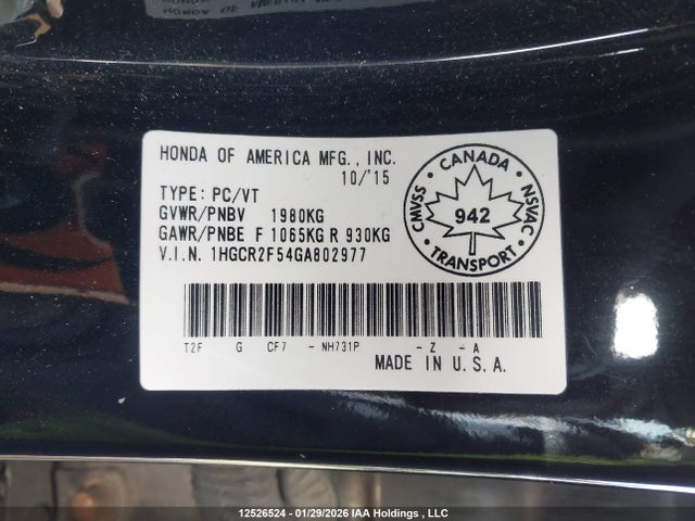1HGCR2F54GA802977 Honda Accord Sport