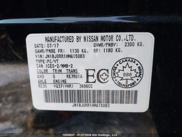Aukcja sprzedaży 2017 Infiniti Qx50, vin: JN1BJ0RR1HM415083, numer aukcji: 12526537