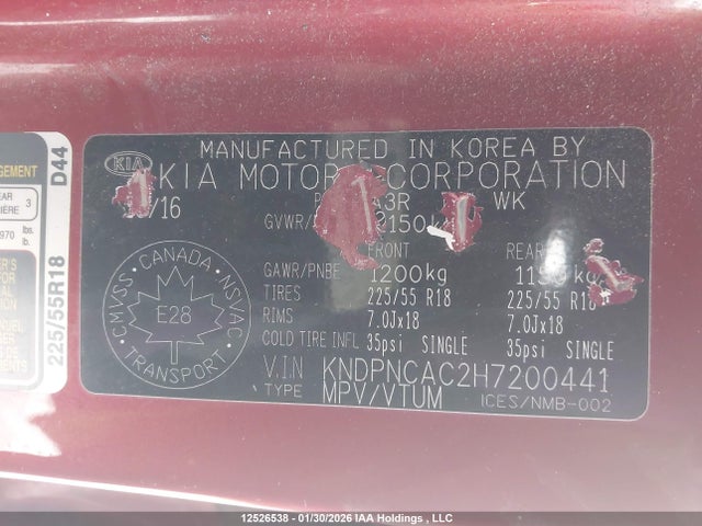 KNDPNCAC2H7200441 KIA Sportage Ex/ex Premium/ex Tech