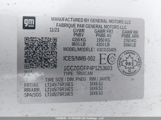 12526539 :رقم المزاد ، 1GCZGGFP4P1253603 vin ، 2023 Chevrolet Express G3500 مزاد بيع
