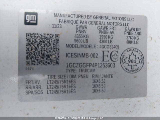 12526539 :رقم المزاد ، 1GCZGGFP4P1253603 vin ، 2023 Chevrolet Express G3500 مزاد بيع