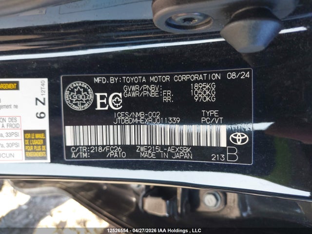 JTDBDMHEXRJ011339 Toyota Corolla Hybrid