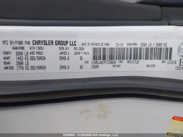 Aukcja sprzedaży 2015 Dodge Durango Sxt, vin: 1C4RDJAG7FC729634, numer aukcji: 12526561
