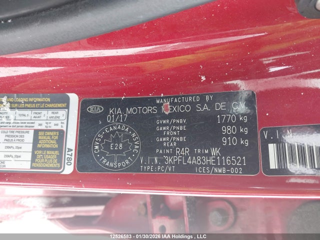 3KPFL4A83HE116521 KIA Forte Ex/ex Luxury/ex+