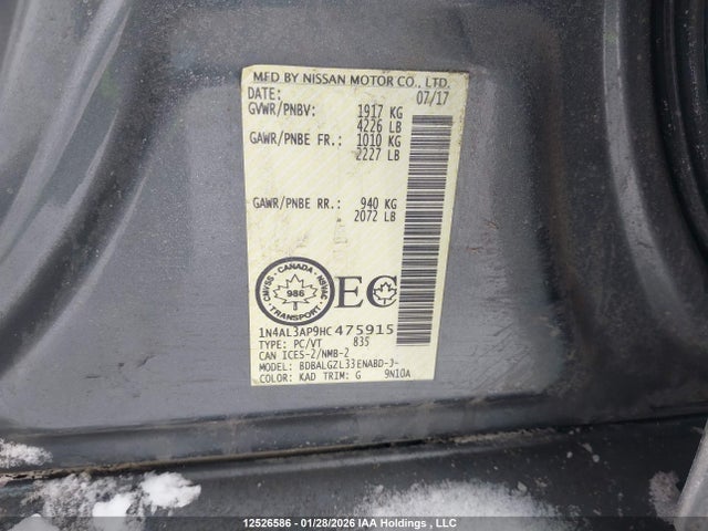 1N4AL3AP9HC475915 Nissan Altima 2.5/2.5 S/2.5 Sl/2.5 Sr/2.5 Sv