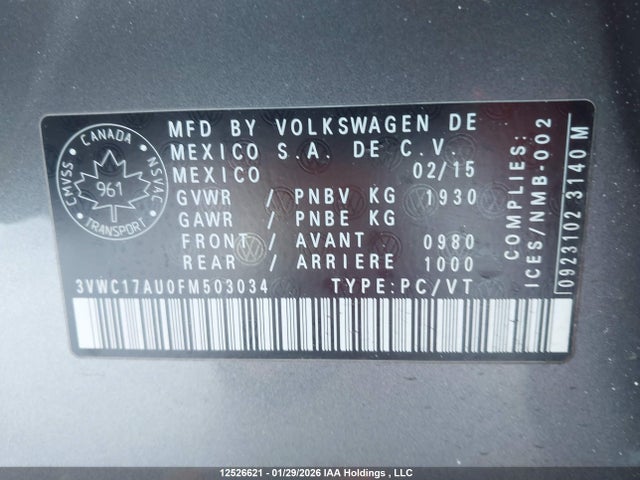3VWC17AU0FM503034 Volkswagen GOLF SPORTWAGEN