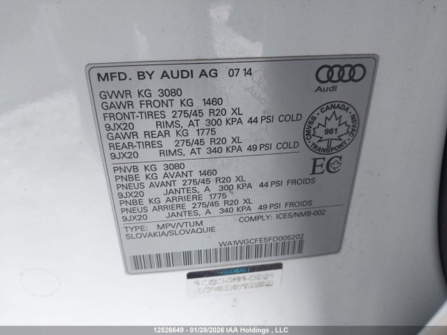 Продаж на аукціоні авто 2015 Audi Q7 Prestige, vin: WA1WGCFE5FD005202, номер лоту: 12526649