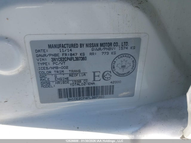 Nissan Versa 2015 3N1CE2CP4FL397360 Image 9