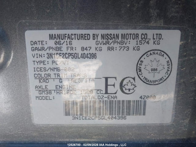 Nissan Versa 2016 3N1CE2CP5GL404396 Image 18