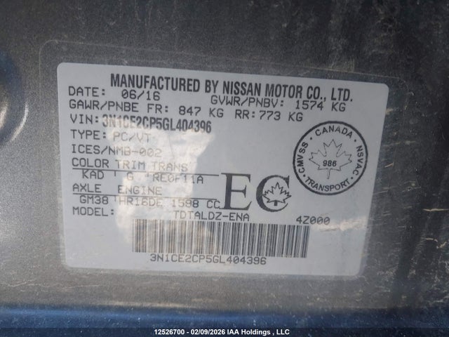 Nissan Versa 2016 3N1CE2CP5GL404396 Image 9