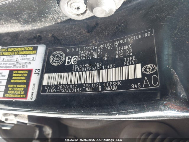 2010 Toyota Corolla S მანქანა იყიდება აუქციონზე, vin: 2T1BU4EE5AC511493, აუქციონის ნომერი: 12526722
